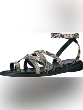 Franco Sarto Georgie Snake Print Strappy Sandals Toe Loop Ankle Strap